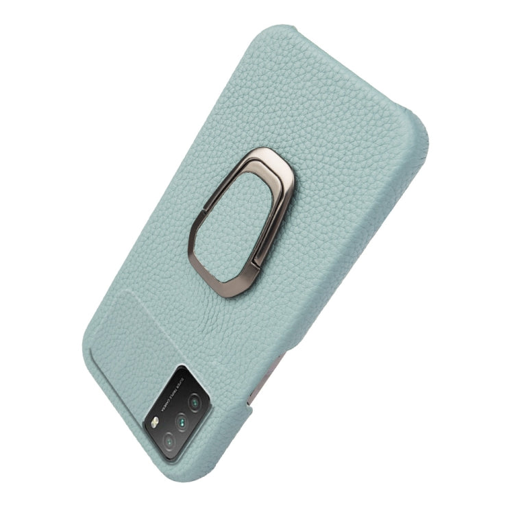 For Xiaomi Poco M3 Ring Holder Litchi Texture Genuine Leather Phone Case(Cyan) - Xiaomi Cases by PMC Jewellery | Online Shopping South Africa | PMC Jewellery | Buy Now Pay Later Mobicred