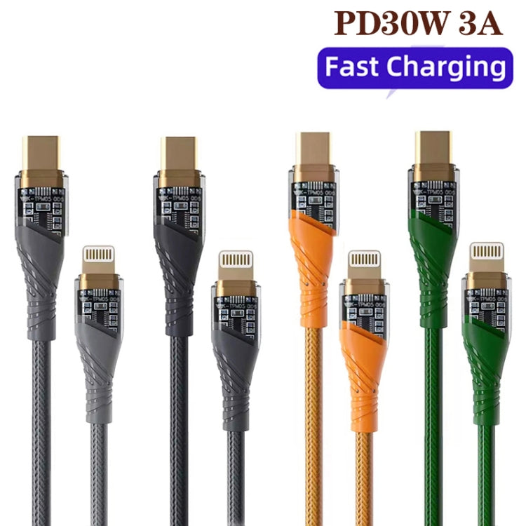 PD30W USB-C / Type-C to 8 Pin Transparent 3A Fast Charging Data Cable, Length: 1m(Orange) - 2 in 1 Cable by PMC Jewellery | Online Shopping South Africa | PMC Jewellery | Buy Now Pay Later Mobicred