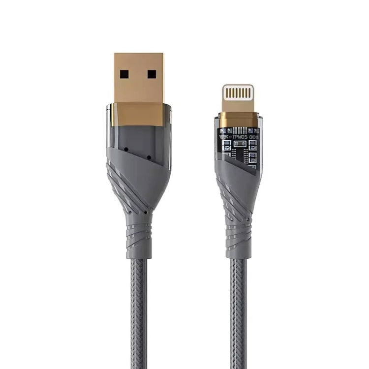 2.4A USB to 8 Pin Transparent Fast Charging Data Cable, Length: 1m(Grey) - Normal Style Cable by PMC Jewellery | Online Shopping South Africa | PMC Jewellery | Buy Now Pay Later Mobicred