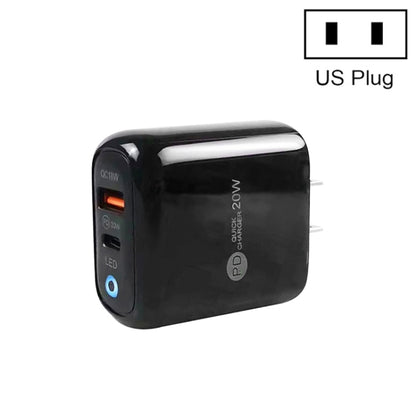 PD04 PD20W Type-C + QC18W USB Mobile Phone Charger with LED Indicator, US Plug(Black) - USB Charger by PMC Jewellery | Online Shopping South Africa | PMC Jewellery | Buy Now Pay Later Mobicred