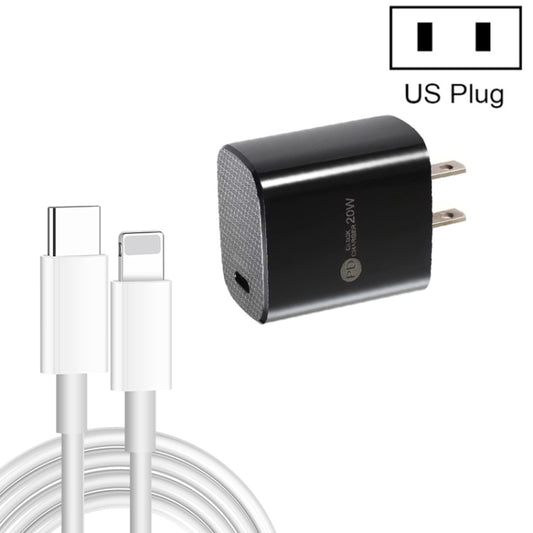 PD11 Single PD3.0 USB-C / Type-C 20W Fast Charger with 1m Type-C to 8 Pin Data Cable, US Plug(Black) - USB Charger by PMC Jewellery | Online Shopping South Africa | PMC Jewellery | Buy Now Pay Later Mobicred