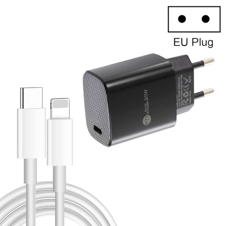 PD11 Single PD3.0 USB-C / Type-C 20W Fast Charger with 1m Type-C to 8 Pin Data Cable, EU Plug(Black) - USB Charger by PMC Jewellery | Online Shopping South Africa | PMC Jewellery | Buy Now Pay Later Mobicred