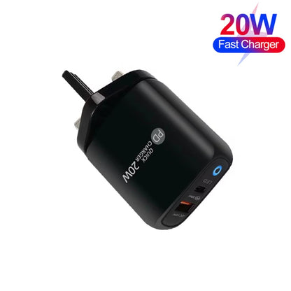 PD04 PD20W Type-C + QC18W USB Mobile Phone Charger with LED Indicator, UK Plug(Black) - USB Charger by PMC Jewellery | Online Shopping South Africa | PMC Jewellery | Buy Now Pay Later Mobicred