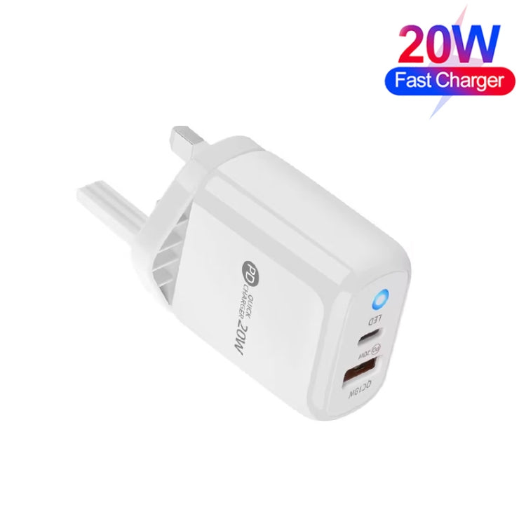 PD04 PD20W Type-C + QC18W USB Mobile Phone Charger with LED Indicator, UK Plug(White) - USB Charger by PMC Jewellery | Online Shopping South Africa | PMC Jewellery | Buy Now Pay Later Mobicred