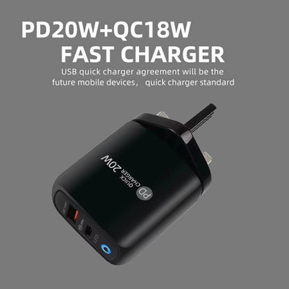 PD04 PD20W Type-C + QC18W USB Mobile Phone Charger with LED Indicator, UK Plug(Black) - USB Charger by PMC Jewellery | Online Shopping South Africa | PMC Jewellery | Buy Now Pay Later Mobicred