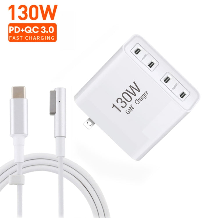 GaN 130W 4-Port USB-C PD65W / PD30W Multi Port Type-C Charger with  1.8m Type-C to MagSafe 1 / L Header Data Cable US / EU Plug - Cable & Adapter by PMC Jewellery | Online Shopping South Africa | PMC Jewellery | Buy Now Pay Later Mobicred