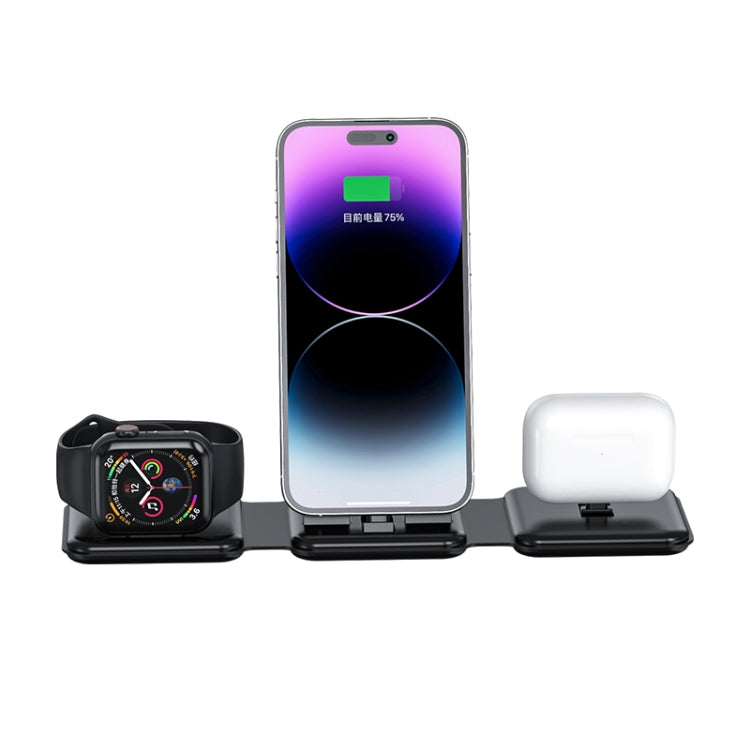 A75 Folding 3 in 1 Wireless Charger Suitable for Apple Watch Mobile Phone Headset(Black) - Wireless Charger by PMC Jewellery | Online Shopping South Africa | PMC Jewellery