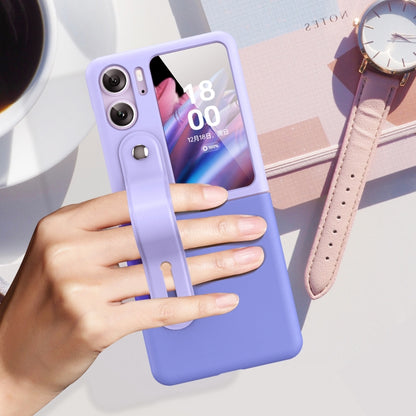 For OPPO Find N2 Flip Skin Color Contrast Wrist Strap Bracket Folding Phone Case(Ice Blue+Pink) - Find N2 Flip Cases by PMC Jewellery | Online Shopping South Africa | PMC Jewellery | Buy Now Pay Later Mobicred