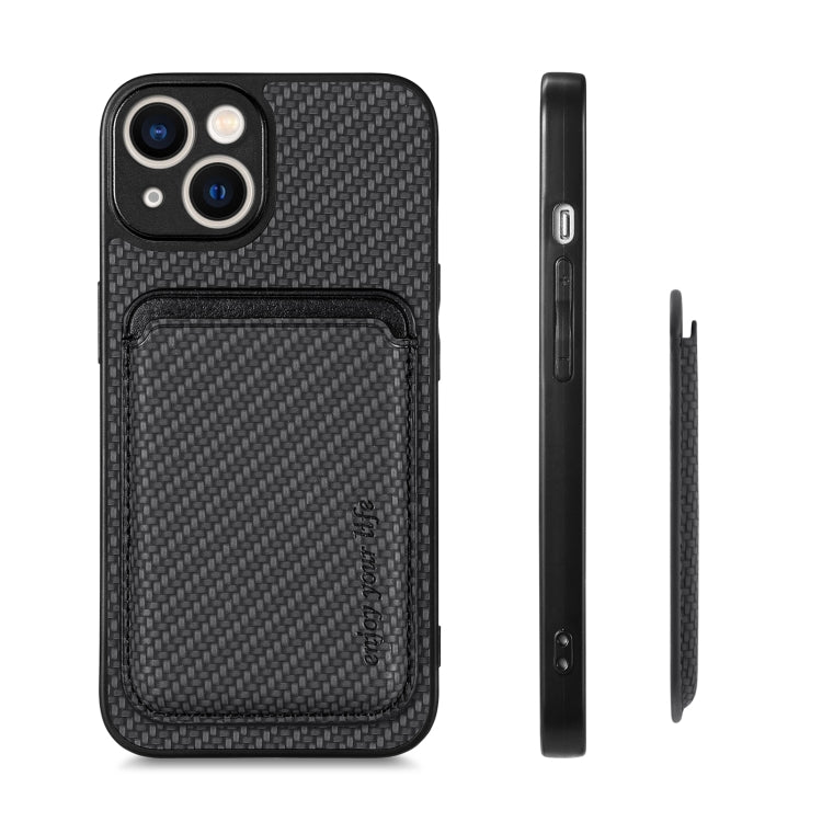 For iPhone 14 Carbon Fiber Leather Card Magsafe Magnetic Phone Case(Black) - iPhone 14 Cases by PMC Jewellery | Online Shopping South Africa | PMC Jewellery