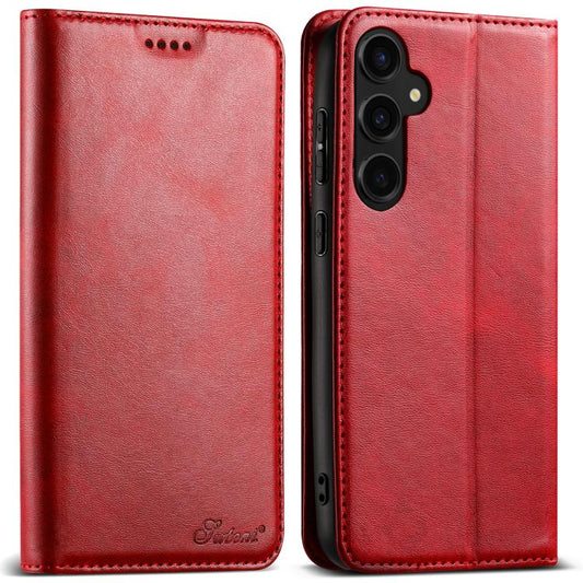 For Samsung Galaxy S25+ 5G Suteni Calf Texture Horizontal Flip Leather Phone Case(Red) - Galaxy S25+ 5G Cases by Suteni | Online Shopping South Africa | PMC Jewellery | Buy Now Pay Later Mobicred