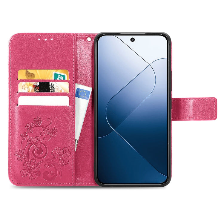 For Xiaomi 14 Pro Four-leaf Clasp Embossed Leather Phone Case(Magenta) - 14 Pro Cases by PMC TechLife | Online Shopping South Africa | PMC TechLife | Buy Now Pay Later Mobicred