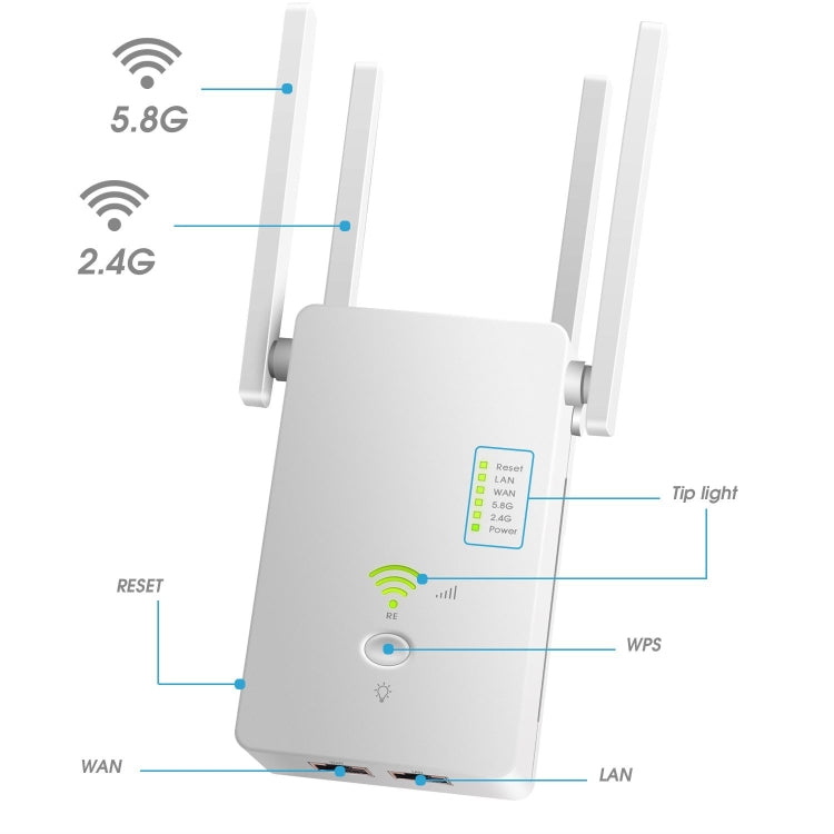 U6 5Ghz Wireless WiFi Repeater 1200Mbps Router Wifi Booster 2.4G Long Range Extender(EU Plug) - Broadband Amplifiers by PMC Jewellery | Online Shopping South Africa | PMC Jewellery | Buy Now Pay Later Mobicred