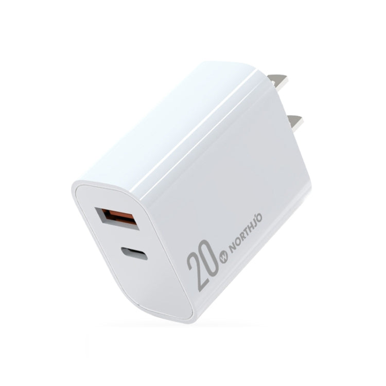 NORTHJO NOPD2002 PD20W USB-C/Type-C + QC 3.0 USB Dual Ports Fast Charger, US Plug(White) - USB Charger by NORTHJO | Online Shopping South Africa | PMC Jewellery | Buy Now Pay Later Mobicred