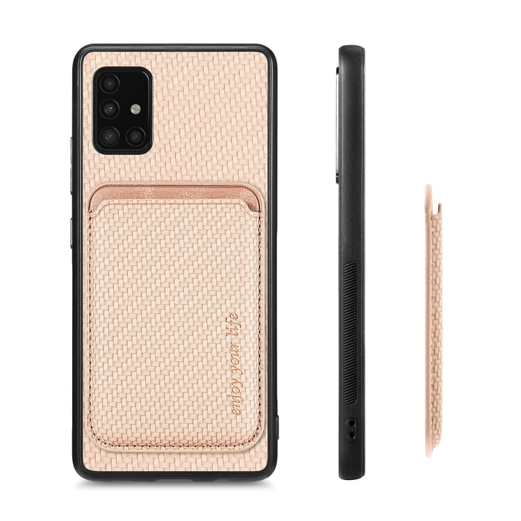 For Samsung Galaxy A51 5G Carbon Fiber Leather Card Magsafe Magnetic Phone Case(Khaki) - Galaxy Phone Cases by PMC Jewellery | Online Shopping South Africa | PMC Jewellery