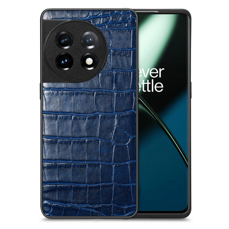 For OnePlus 11 Crocodile Grain Leather Back Cover Phone Case(Blue) - OnePlus Cases by PMC Jewellery | Online Shopping South Africa | PMC Jewellery