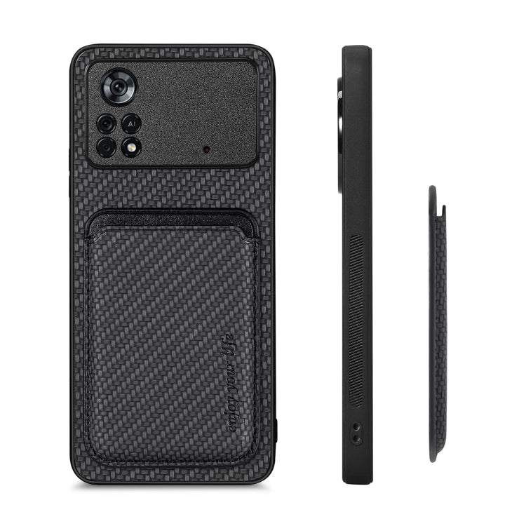 For Xiaomi Poco X4 Pro 5G Carbon Fiber Leather Card Magsafe Magnetic Phone Case(Black) - Poco X4 Pro 5G Cases by PMC Jewellery | Online Shopping South Africa | PMC Jewellery