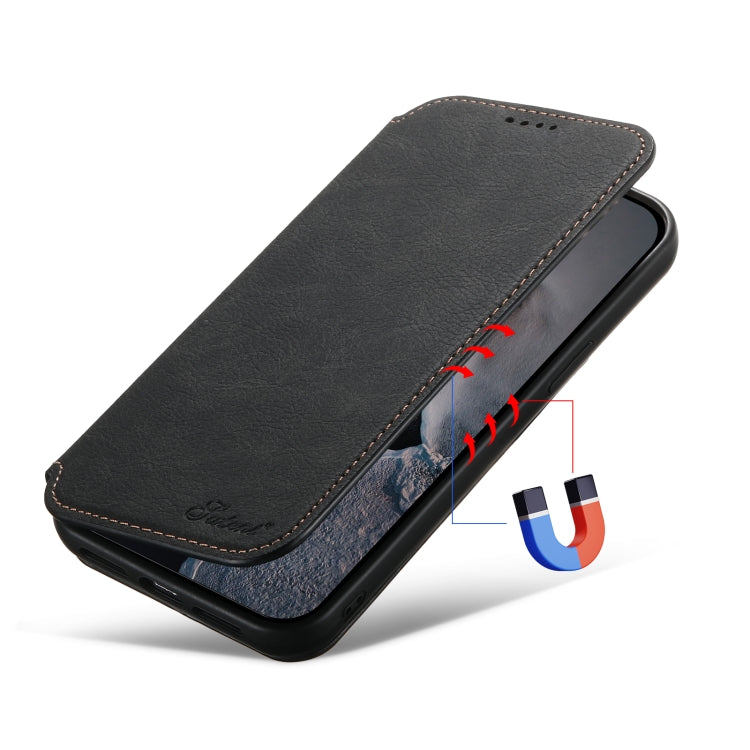 For iPhone 12 Pro Max Suteni J06 Retro Matte Litchi Texture Leather Magnetic Magsafe Phone Case(Black) - iPhone 12 Pro Max Cases by Suteni | Online Shopping South Africa | PMC Jewellery | Buy Now Pay Later Mobicred