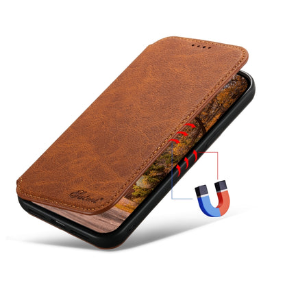 For iPhone 12 Pro Max Suteni J06 Retro Matte Litchi Texture Leather Magnetic Magsafe Phone Case(Khaki) - iPhone 12 Pro Max Cases by Suteni | Online Shopping South Africa | PMC Jewellery | Buy Now Pay Later Mobicred