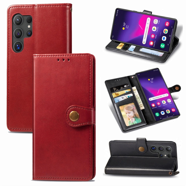 For Samsung Galaxy S25 5G Retro Solid Color Buckle Leather Phone Case(Red) - Galaxy S25 5G Cases by PMC Jewellery | Online Shopping South Africa | PMC Jewellery | Buy Now Pay Later Mobicred