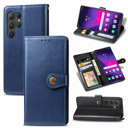 For Samsung Galaxy S25 5G Retro Solid Color Buckle Leather Phone Case(Blue) - Galaxy S25 5G Cases by PMC Jewellery | Online Shopping South Africa | PMC Jewellery | Buy Now Pay Later Mobicred