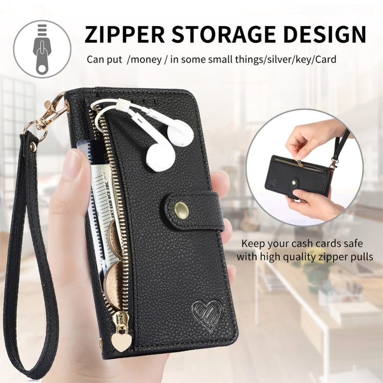 For iPhone 16 Love Zipper Lanyard Leather Phone Case(Black) - iPhone 16 Cases by PMC Jewellery | Online Shopping South Africa | PMC Jewellery | Buy Now Pay Later Mobicred