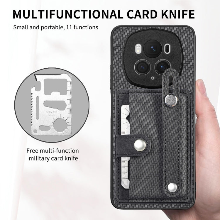 For Honor Magic6 Pro 5G Wristband Kickstand Card Wallet Back Cover Phone Case with Tool Knife(Black) - Honor Cases by PMC Jewellery | Online Shopping South Africa | PMC Jewellery | Buy Now Pay Later Mobicred