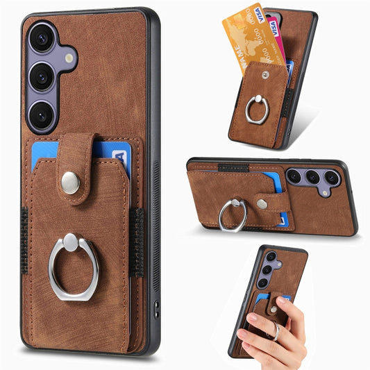 For Samsung Galaxy S25+ 5G Retro Skin-feel Ring Card Wallet Phone Case(Brown) - Galaxy S25+ 5G Cases by PMC Jewellery | Online Shopping South Africa | PMC Jewellery | Buy Now Pay Later Mobicred