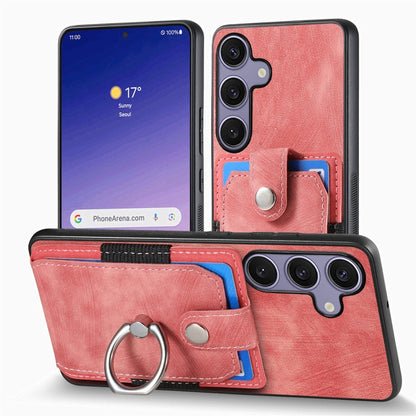 For Samsung Galaxy S25 Ultra 5G Retro Skin-feel Ring Card Wallet Phone Case(Pink) - Galaxy S25 Ultra 5G Cases by PMC Jewellery | Online Shopping South Africa | PMC Jewellery | Buy Now Pay Later Mobicred