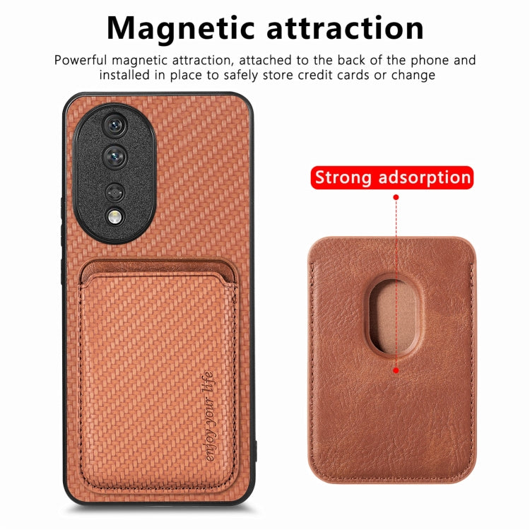 For Honor 80 Carbon Fiber Leather Card Magsafe Phone Case(Brown) - Honor Cases by PMC TechLife | Online Shopping South Africa | PMC TechLife | Buy Now Pay Later Mobicred