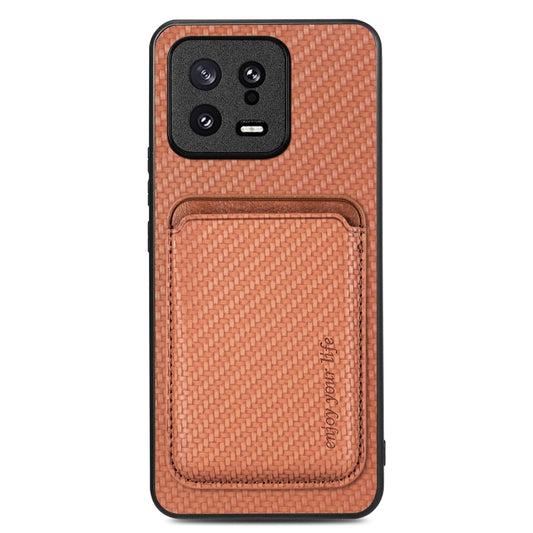 For Xiaomi 13 Carbon Fiber Leather Card Magsafe Phone Case(Brown) - 13 Cases by PMC Jewellery | Online Shopping South Africa | PMC Jewellery