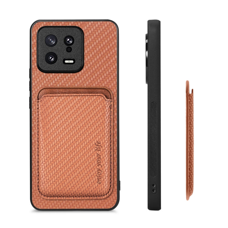 For Xiaomi 13 Carbon Fiber Leather Card Magsafe Phone Case(Brown) - 13 Cases by PMC Jewellery | Online Shopping South Africa | PMC Jewellery