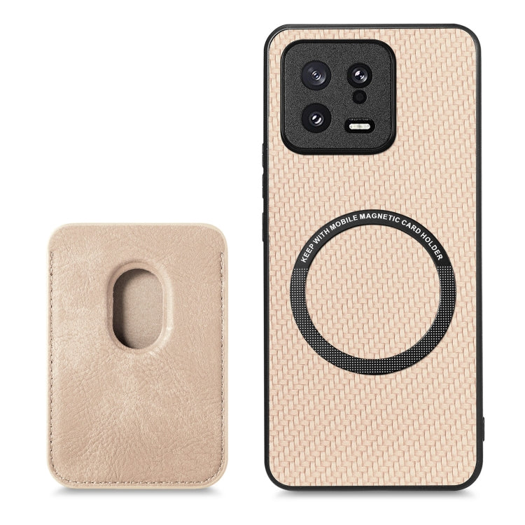 For Xiaomi 13 Carbon Fiber Leather Card Magsafe Phone Case(Khaki) - 13 Cases by PMC Jewellery | Online Shopping South Africa | PMC Jewellery