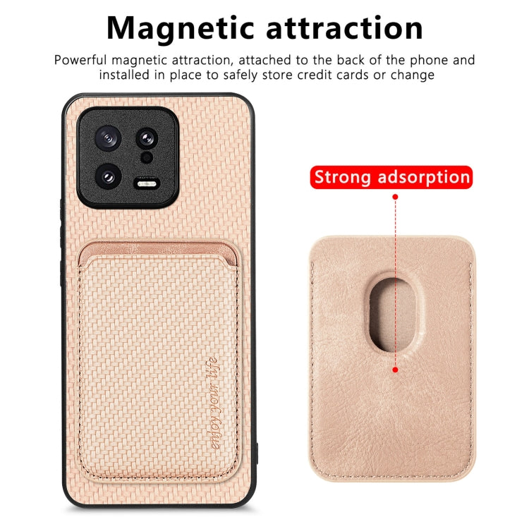 For Xiaomi 13 Carbon Fiber Leather Card Magsafe Phone Case(Khaki) - 13 Cases by PMC Jewellery | Online Shopping South Africa | PMC Jewellery