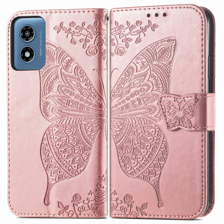 For Motorola Moto G  Play  2024 Butterfly Love Flower Embossed Leather Phone Case(Rose Pink) - Motorola Cases by PMC Jewellery | Online Shopping South Africa | PMC Jewellery | Buy Now Pay Later Mobicred