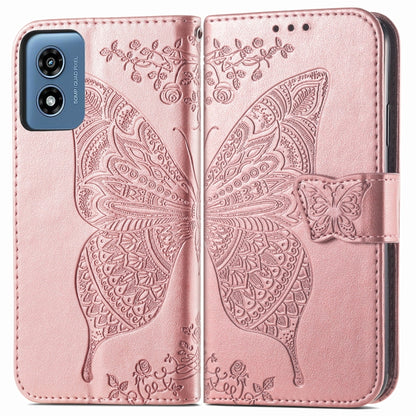 For Motorola Moto G  Play  2024 Butterfly Love Flower Embossed Leather Phone Case(Rose Pink) - Motorola Cases by PMC Jewellery | Online Shopping South Africa | PMC Jewellery | Buy Now Pay Later Mobicred