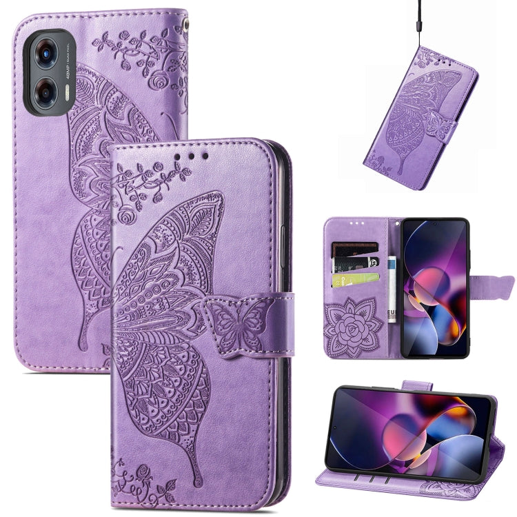 For Motorola Moto G Stylus 5G 2024 Butterfly Love Flower Embossed Leather Phone Case(Light Purple) - Motorola Cases by PMC Jewellery | Online Shopping South Africa | PMC Jewellery | Buy Now Pay Later Mobicred