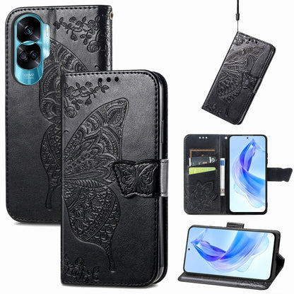 For Honor 90 Lite Butterfly Love Flower Embossed Leather Phone Case(Black) - Huawei Cases by PMC Jewellery | Online Shopping South Africa | PMC Jewellery