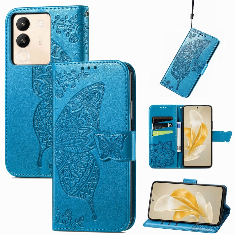 For vivo X100 Butterfly Love Flower Embossed Leather Phone Case(Blue) - X100 Cases by imak | Online Shopping South Africa | PMC Jewellery | Buy Now Pay Later Mobicred