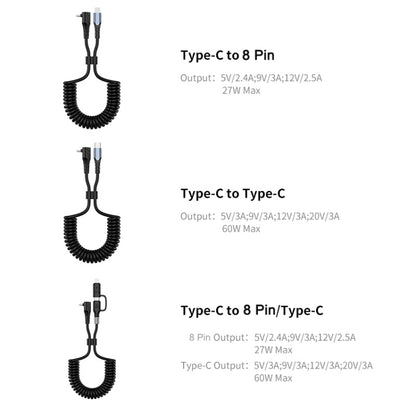 ENKAY Type-C to Type-C / 8 Pin 3A Elbow Expansion Spring Coiled Fast Chrging Data Cable, Length: 1.5m - 2 in 1 Cable by ENKAY | Online Shopping South Africa | PMC Jewellery | Buy Now Pay Later Mobicred