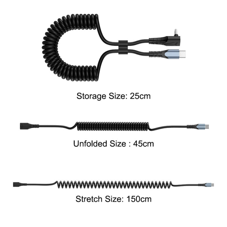 ENKAY Type-C to Type-C / 8 Pin 3A Elbow Expansion Spring Coiled Fast Chrging Data Cable, Length: 1.5m - 2 in 1 Cable by ENKAY | Online Shopping South Africa | PMC Jewellery | Buy Now Pay Later Mobicred