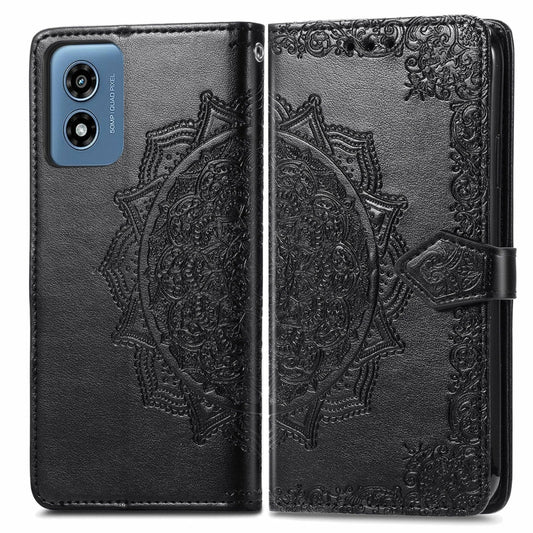 For Motorola Moto G Play 2024 Mandala Flower Embossed Leather Phone Case(Black) - Motorola Cases by PMC Jewellery | Online Shopping South Africa | PMC Jewellery | Buy Now Pay Later Mobicred