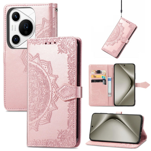 For Huawei Pura 70 Pro+ Mandala Flower Embossed Leather Phone Case(Rose Gold) - Huawei Cases by PMC Jewellery | Online Shopping South Africa | PMC Jewellery | Buy Now Pay Later Mobicred