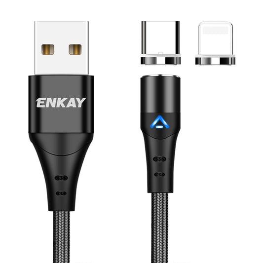 ENKAY 2 in 1 3A USB to 8 Pin + Type-C Magnetic Fast Charging Data Cable, Length:1m(Black) - Charging Cable & Head by ENKAY | Online Shopping South Africa | PMC Jewellery | Buy Now Pay Later Mobicred