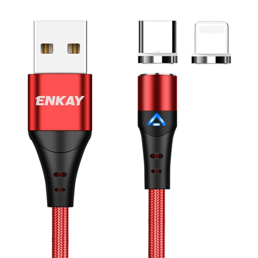 ENKAY 2 in 1 3A USB to 8 Pin + Type-C Magnetic Fast Charging Data Cable, Length:1m(Red) - Charging Cable & Head by ENKAY | Online Shopping South Africa | PMC Jewellery | Buy Now Pay Later Mobicred