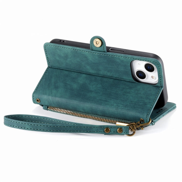 For iPhone 14 Pro Max Geometric Zipper Wallet Side Buckle Leather Phone Case(Green) - free shipping - PMC TechLife - Order now!