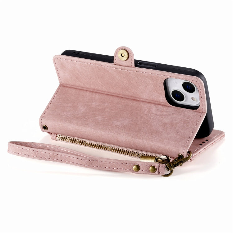 For iPhone 13 Geometric Zipper Wallet Side Buckle Leather Phone Case(Pink) - free shipping - PMC TechLife - Order now!