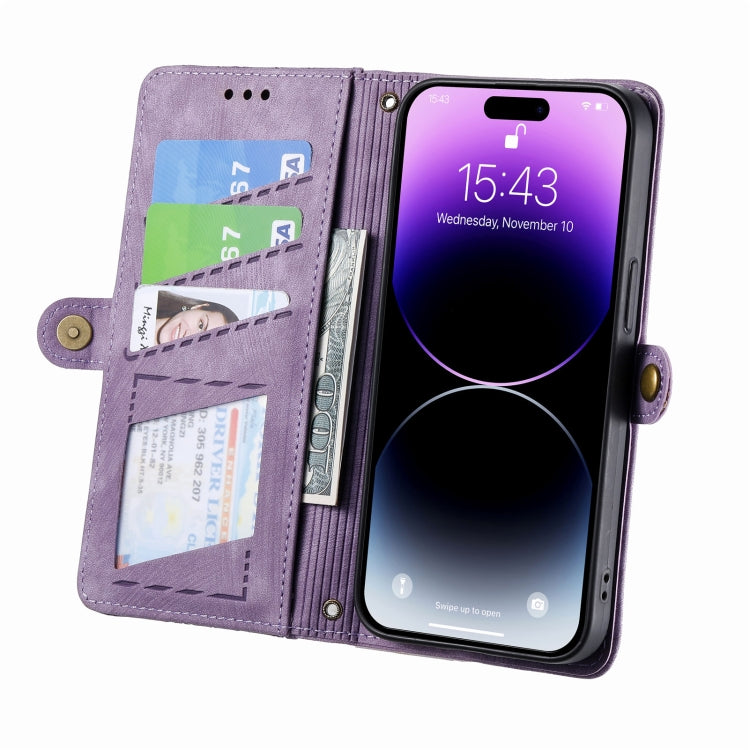 For iPhone 11 Pro Max Geometric Zipper Wallet Side Buckle Leather Phone Case(Purple) - free shipping - PMC TechLife - Order now!