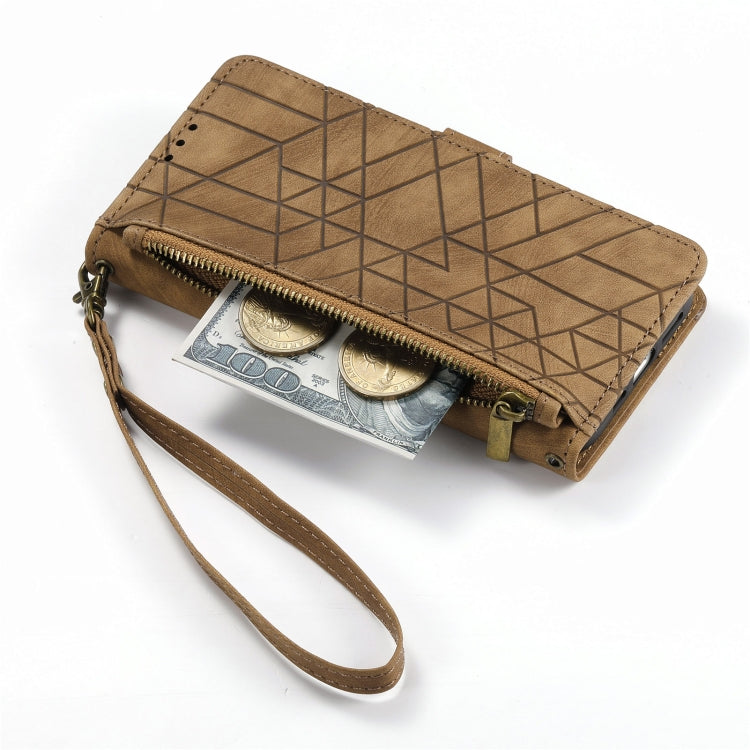 For iPhone XS Max Geometric Zipper Wallet Side Buckle Leather Phone Case(Brown) - free shipping - PMC TechLife - Order now!
