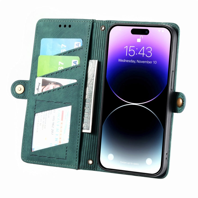 For iPhone 6 / 6s Geometric Zipper Wallet Side Buckle Leather Phone Case(Green) - free shipping - PMC TechLife - Order now!