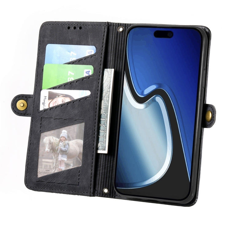 For iPhone 15 Geometric Zipper Wallet Side Buckle Leather Phone Case(Black) - free shipping - PMC TechLife - Order now!